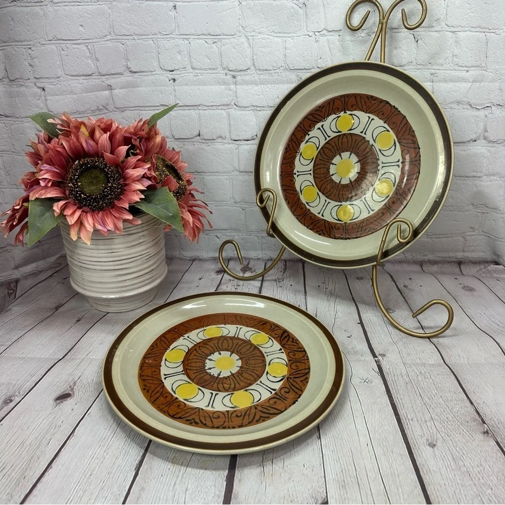 Vintage sunburst by topaz Dinner Plate x 2 hand painted Brown and Yellow